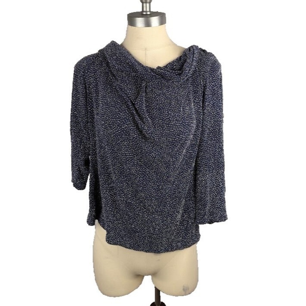 Msk Glitter-Knit Cowlneck Top Black Women's Size L Blouse Quarter Sleeve